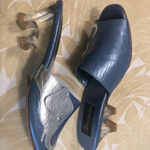 🐘 Vintage Blue Elephant Slides Lucite Heel 6.5